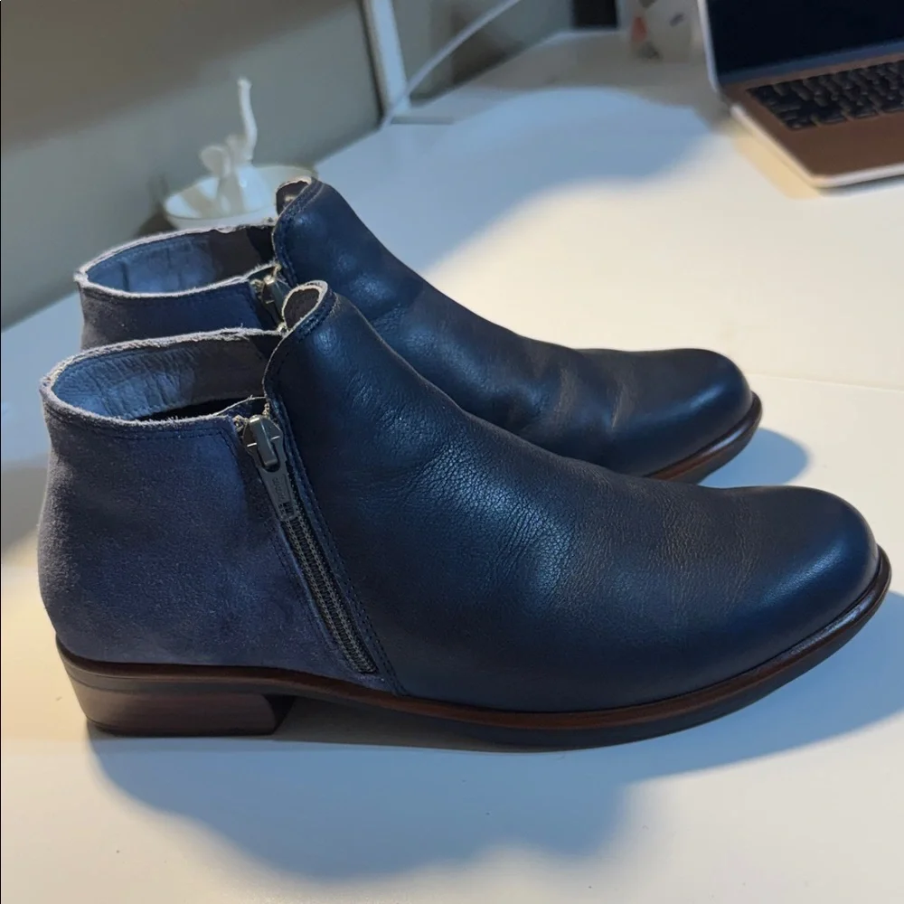 Naot Helm Navy Dark Blue Suede Zippers Ankle Boots